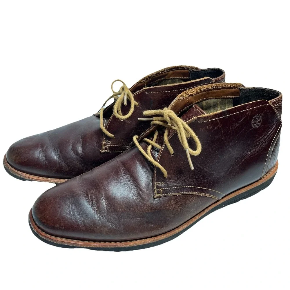 Timberland Boot Company Leather Boots Chukka Brown Mens Size 9